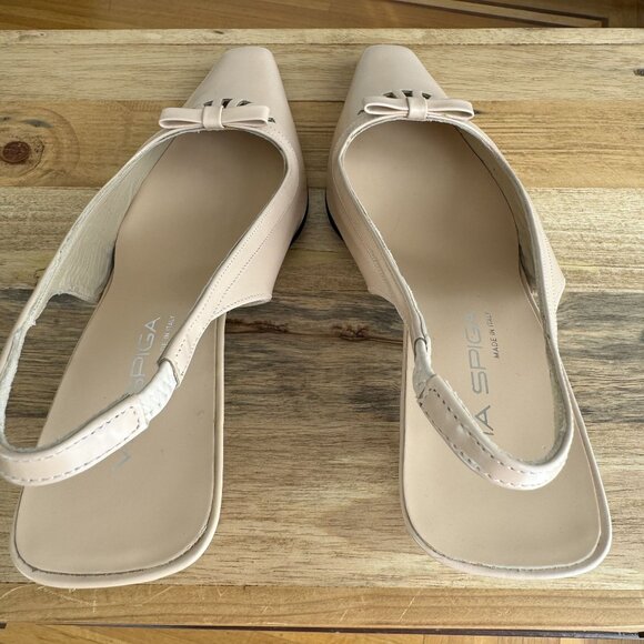 Vintage Via Spiga Box Leather Pink Light Beige Pointy Toe Slingback Kitten Heel - Picture 11 of 14
